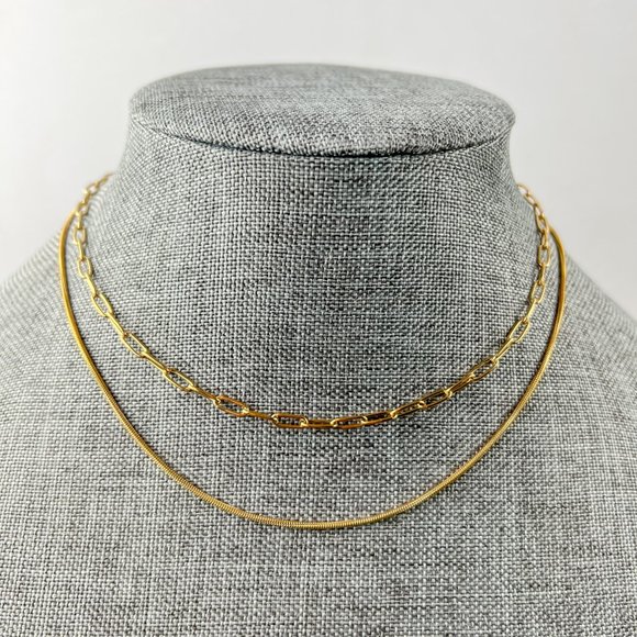 Jewelry - Double Layered 18k Gold Plated Necklace Chain Choker Layered Necklace Gold